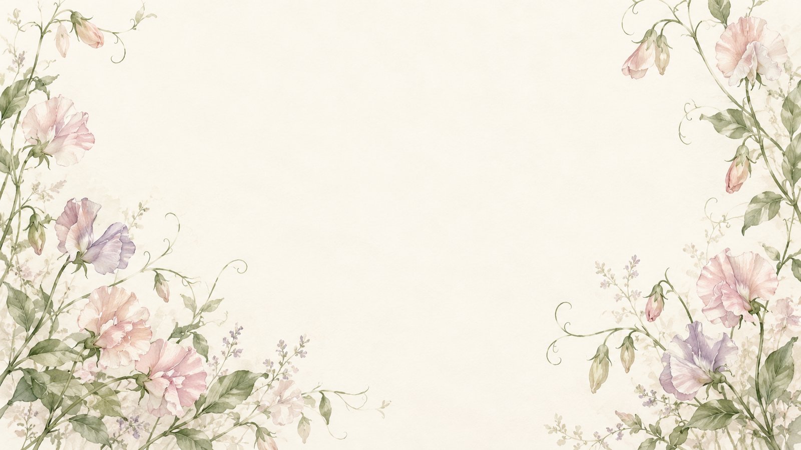 Blush and lilac flowers framing a quiet ivory space